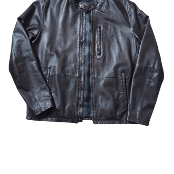 John Varvatos Lambskin | Leather Motorcycle | Ribbed Bomber Jacket | Cognac - Picture 10 of 10